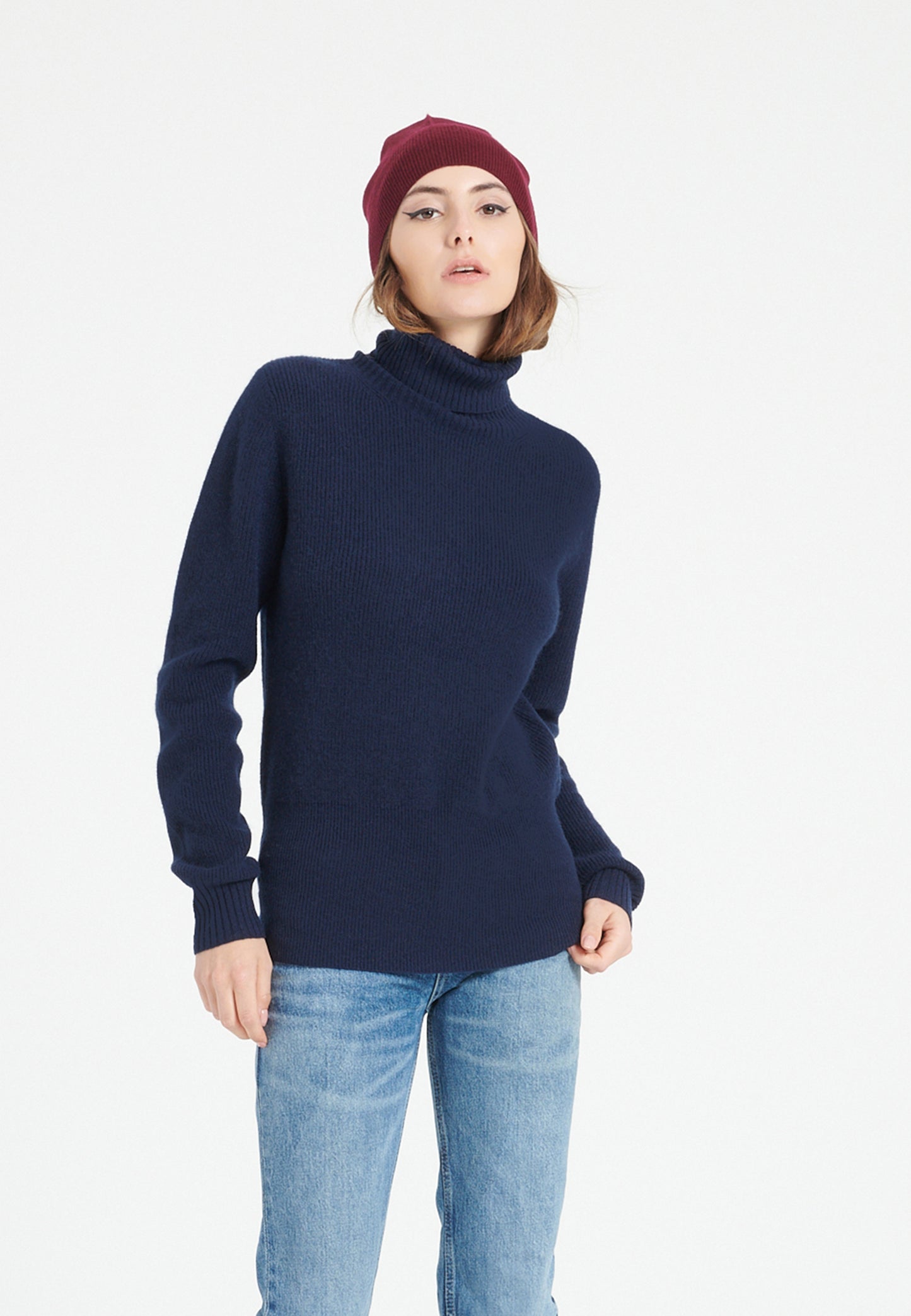 Women's navy blue cashmere turtleneck sweater - LILLY 21