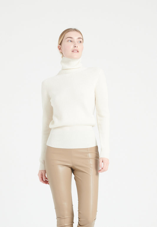 Pull col roulé femme en cachemire blanc écru - LILLY 21