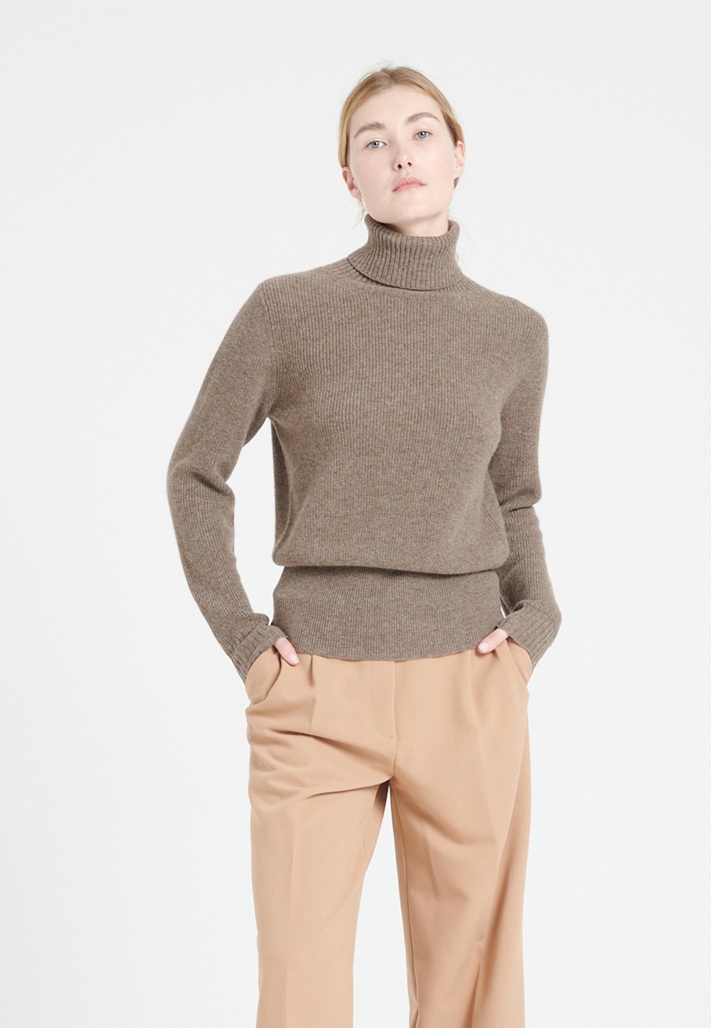Women's taupe cashmere turtleneck sweater - LILLY 21