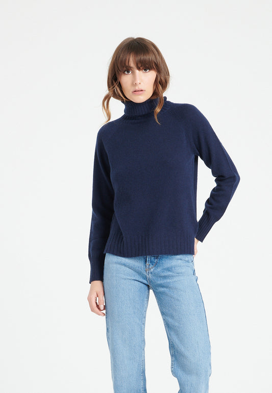 Women's navy blue cashmere turtleneck sweater - LILLY 22
