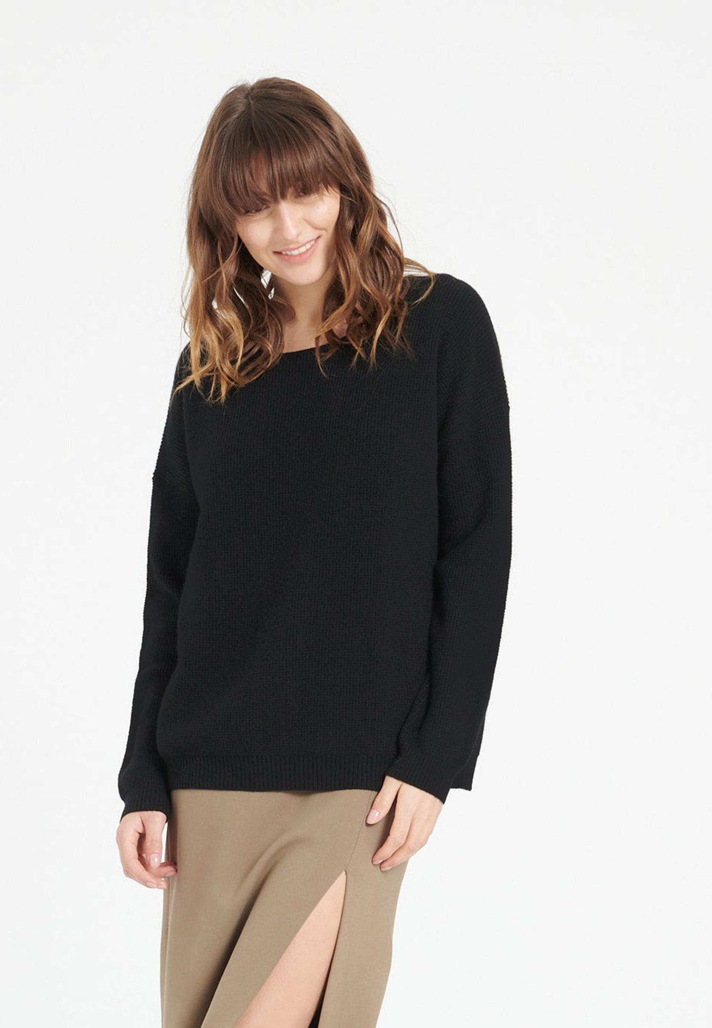 Women's black cashmere crew neck sweater - LILLY 25