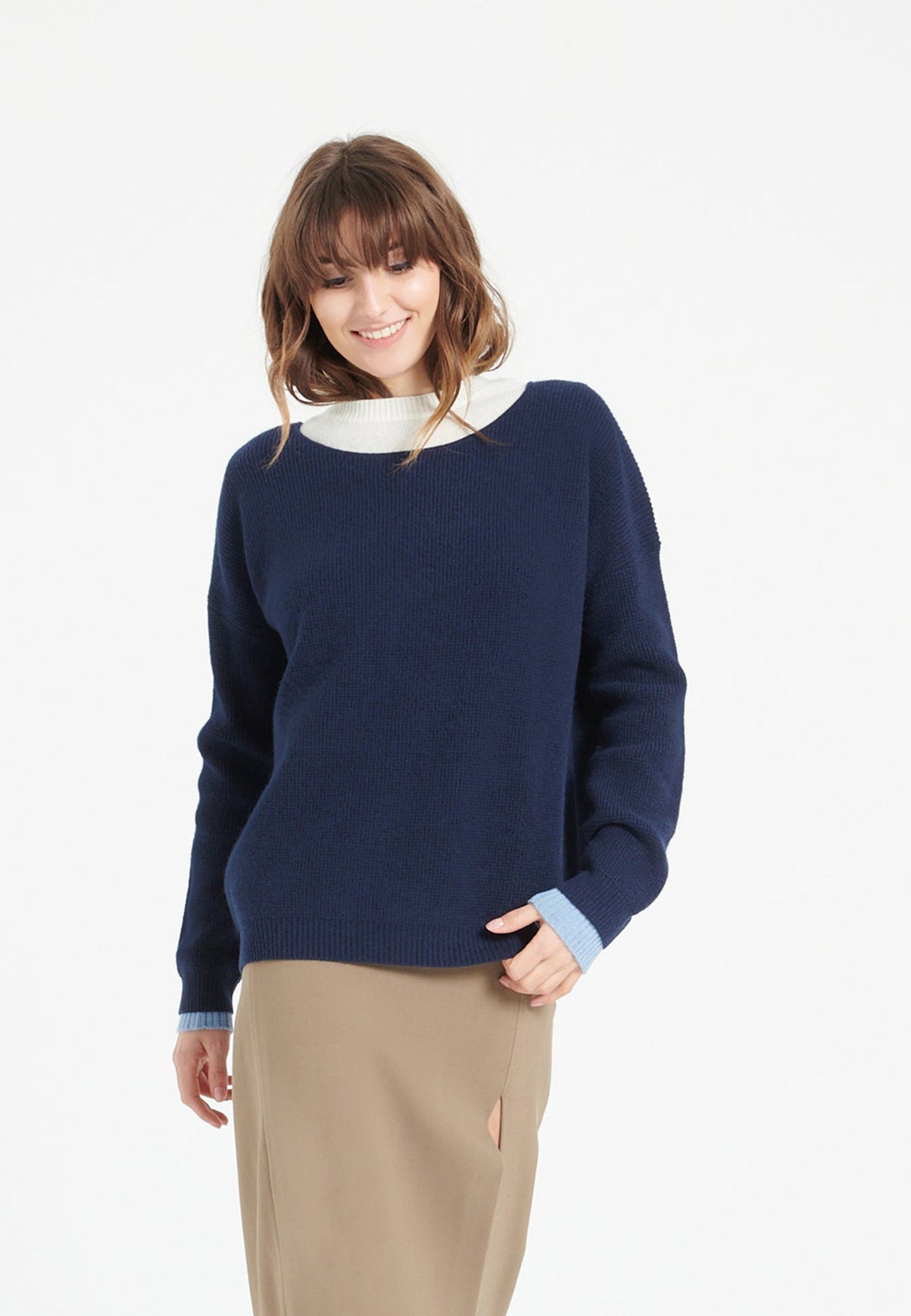 Women's navy blue cashmere crew neck sweater - LILLY 25