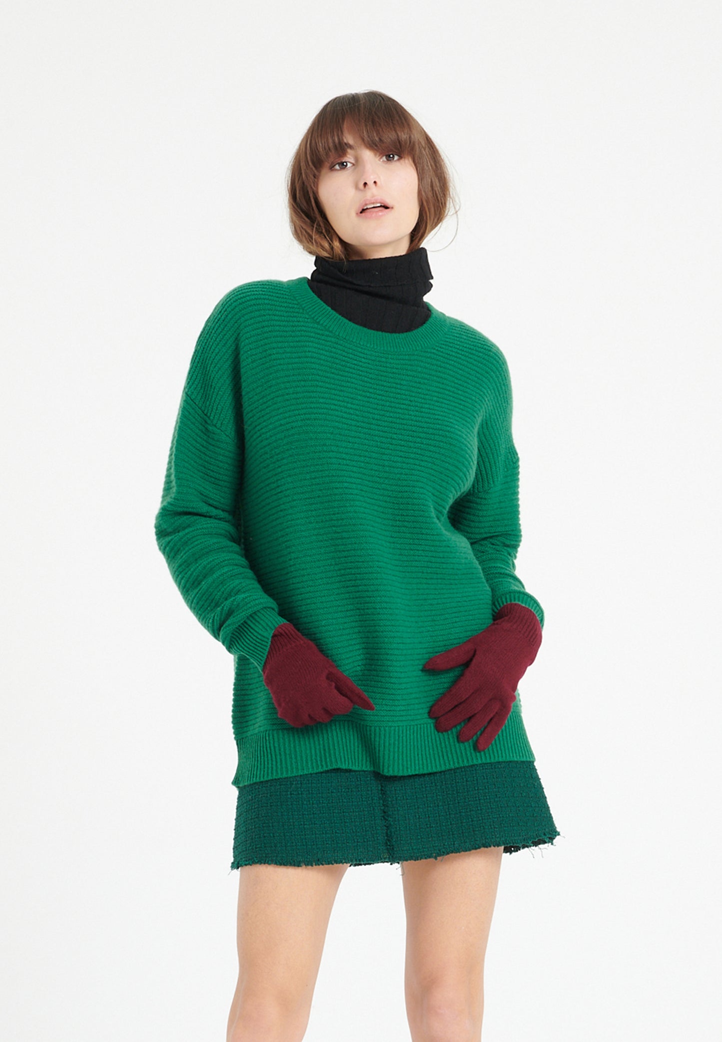 Women's 4-ply emerald green cashmere round neck sweater - LILLY 30