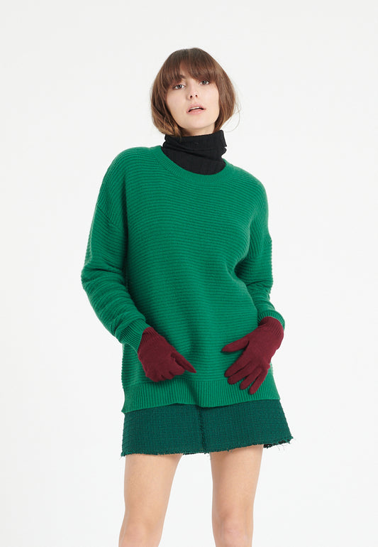 Pull col rond femme en cachemire 4 fils vert émeraude - LILLY 30