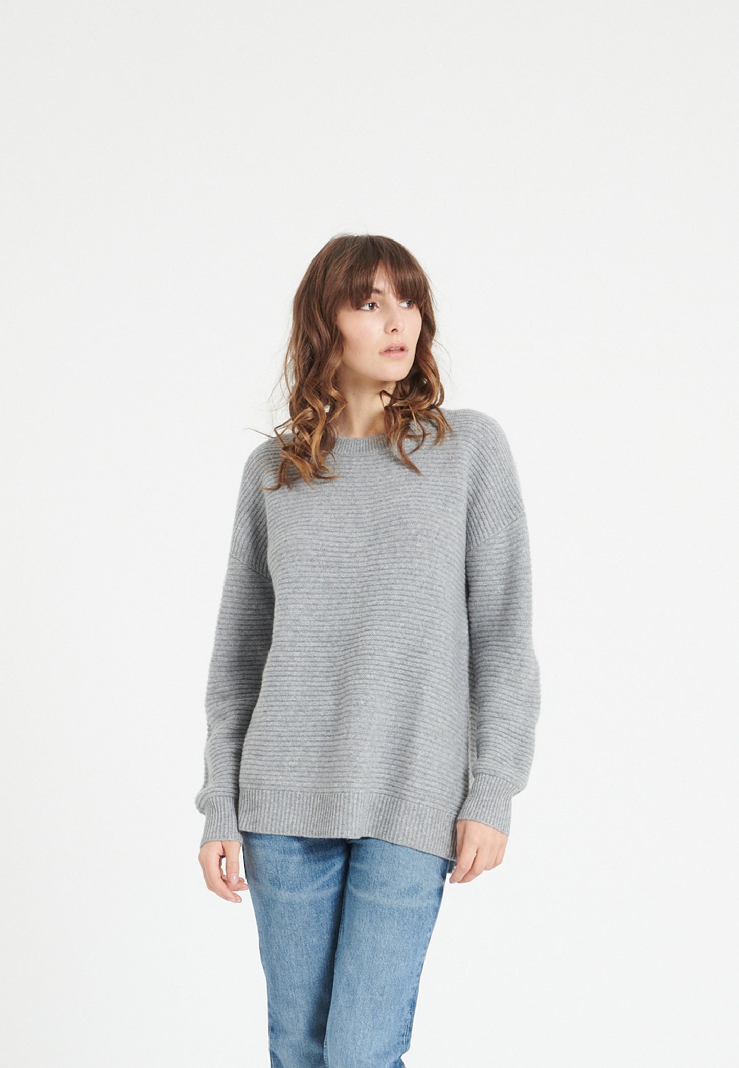 Women's light gray 4-ply cashmere round neck sweater - LILLY 30