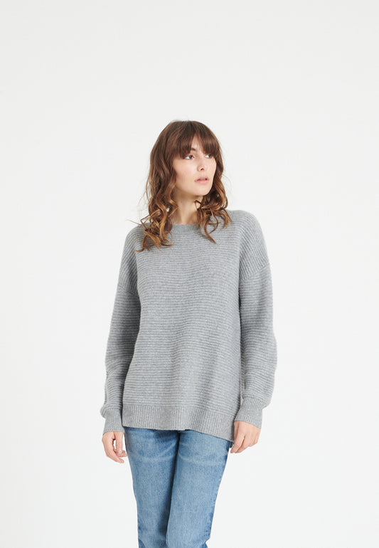 Pull col rond femme en cachemire 4 fils gris clair - LILLY 30