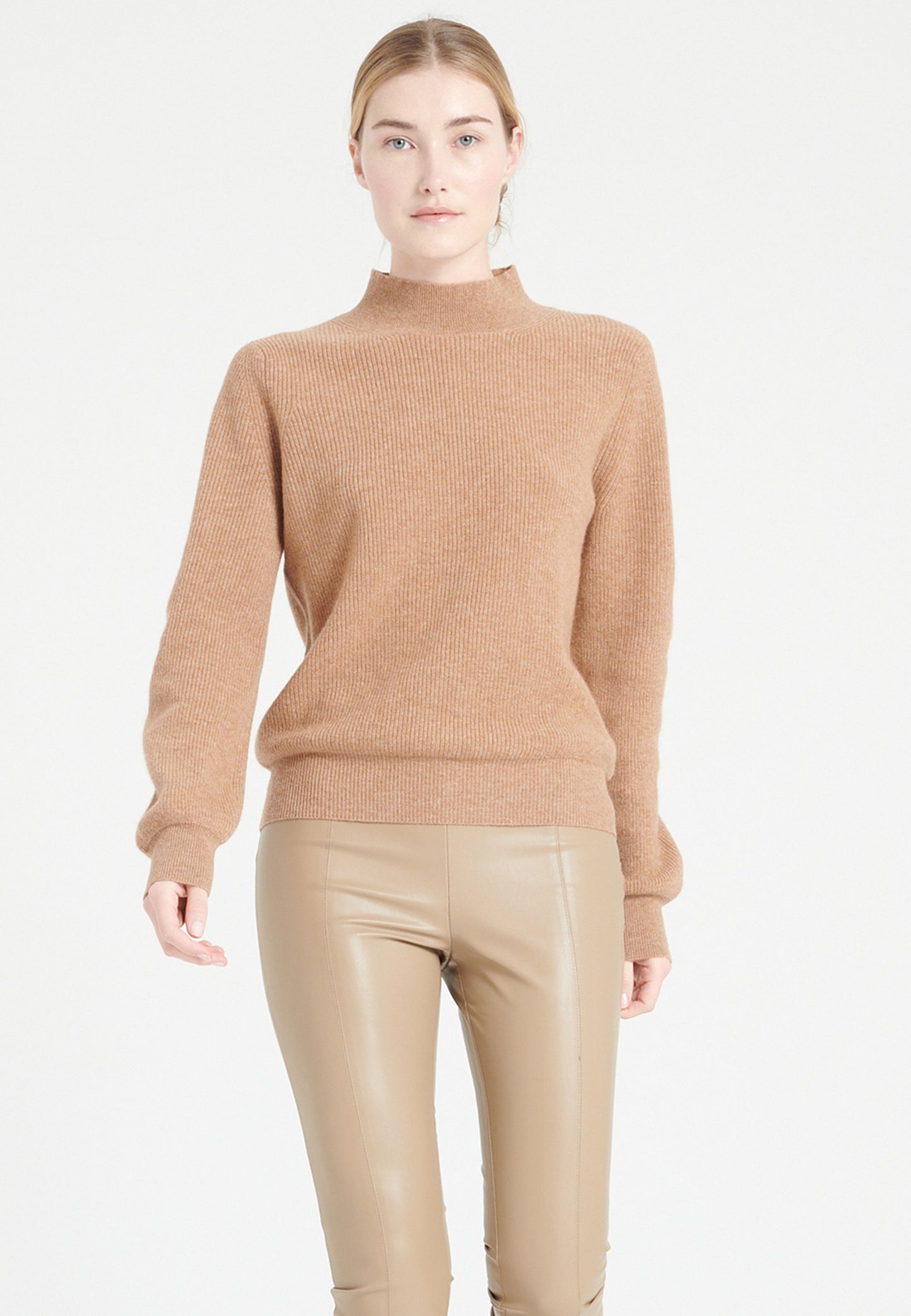 Women's camel cashmere high neck sweater - MIA 1