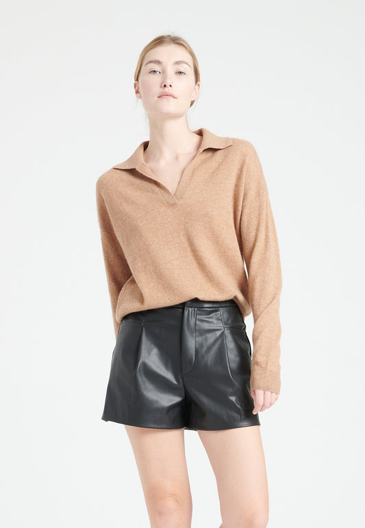 Polo manches longues femme en cachemire camel - MIA 3