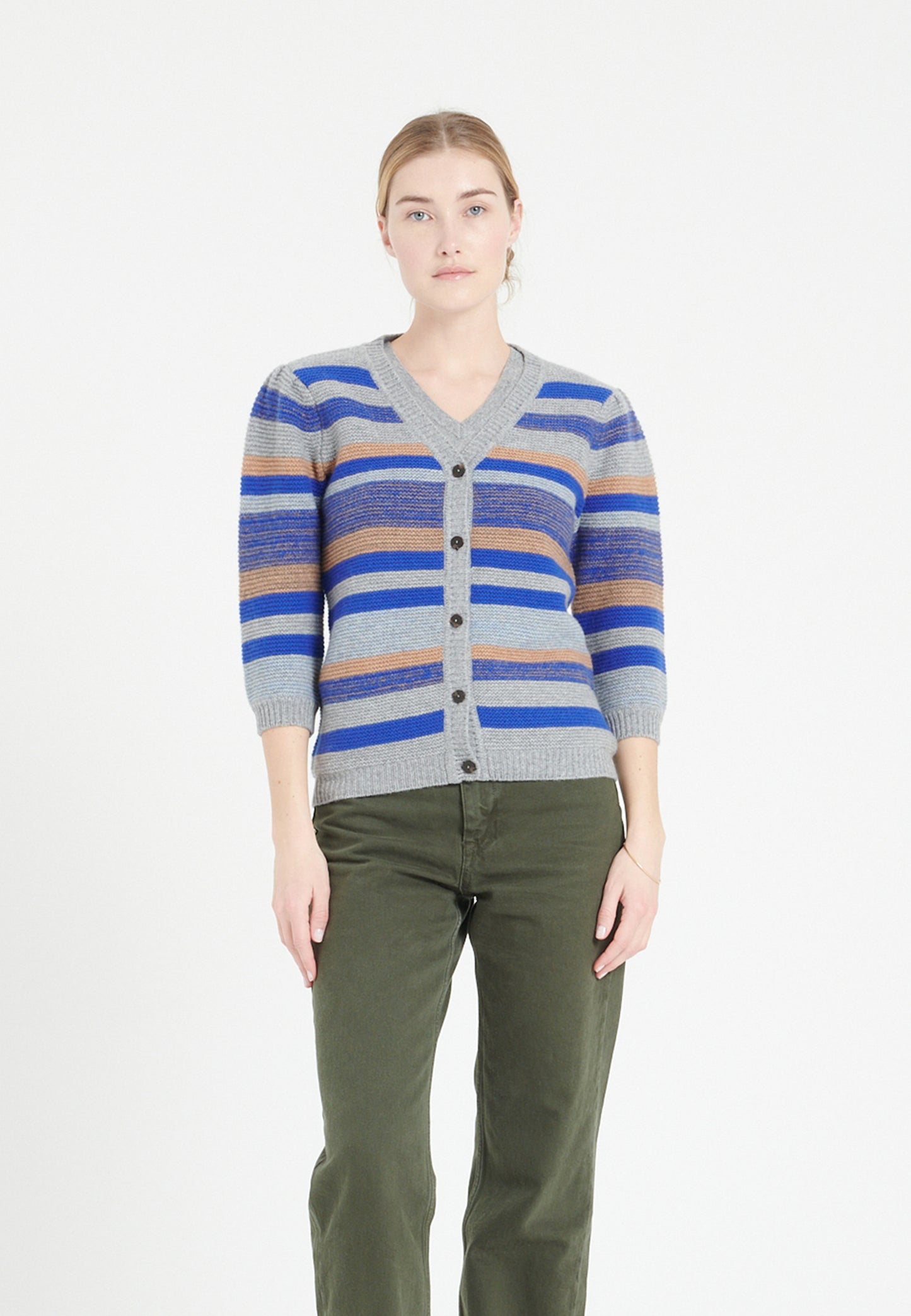 Women's 6-ply multi-colored cashmere V-neck cardigan - MIA 11