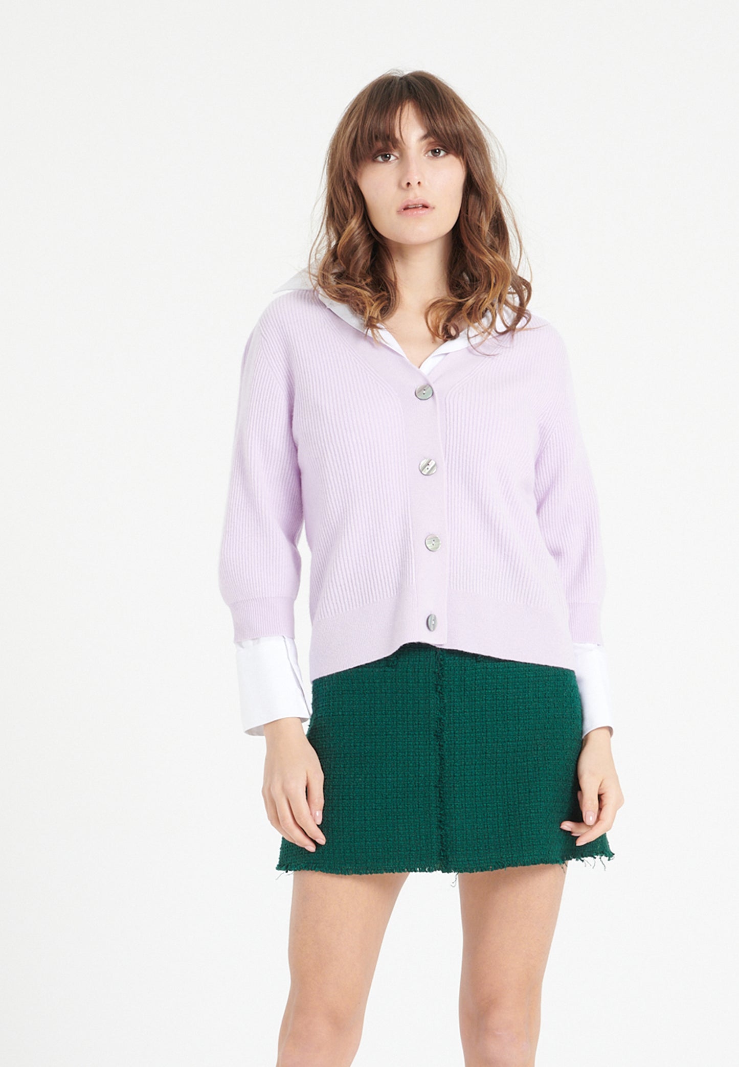 Women's lilac cashmere V-neck cardigan - MIA 13