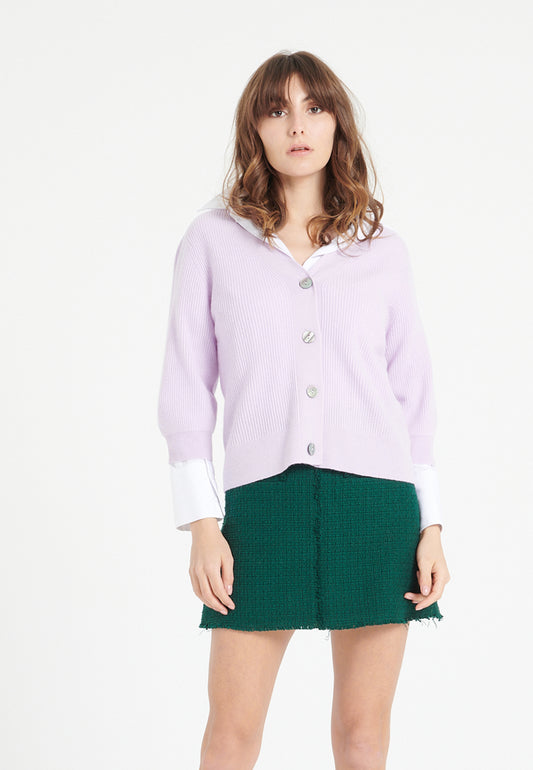 Women's lilac cashmere V-neck cardigan - MIA 13