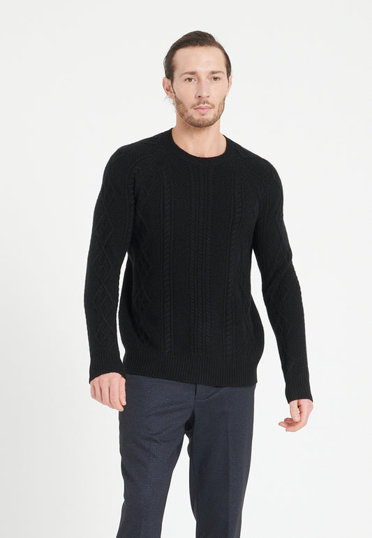 Pull col rond homme en cachemire 6 fils noir - ZACH 1