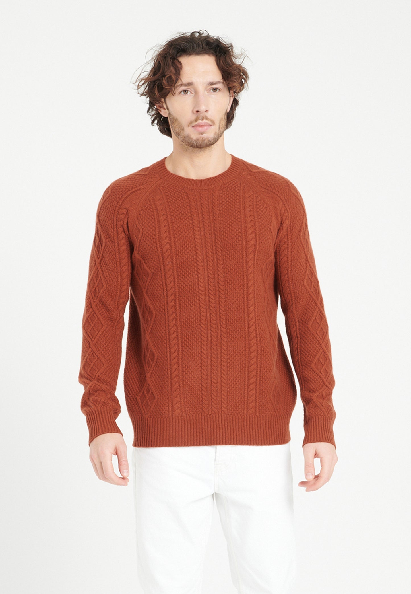 Men's 6-ply terracotta cashmere crew neck sweater - ZACH 1