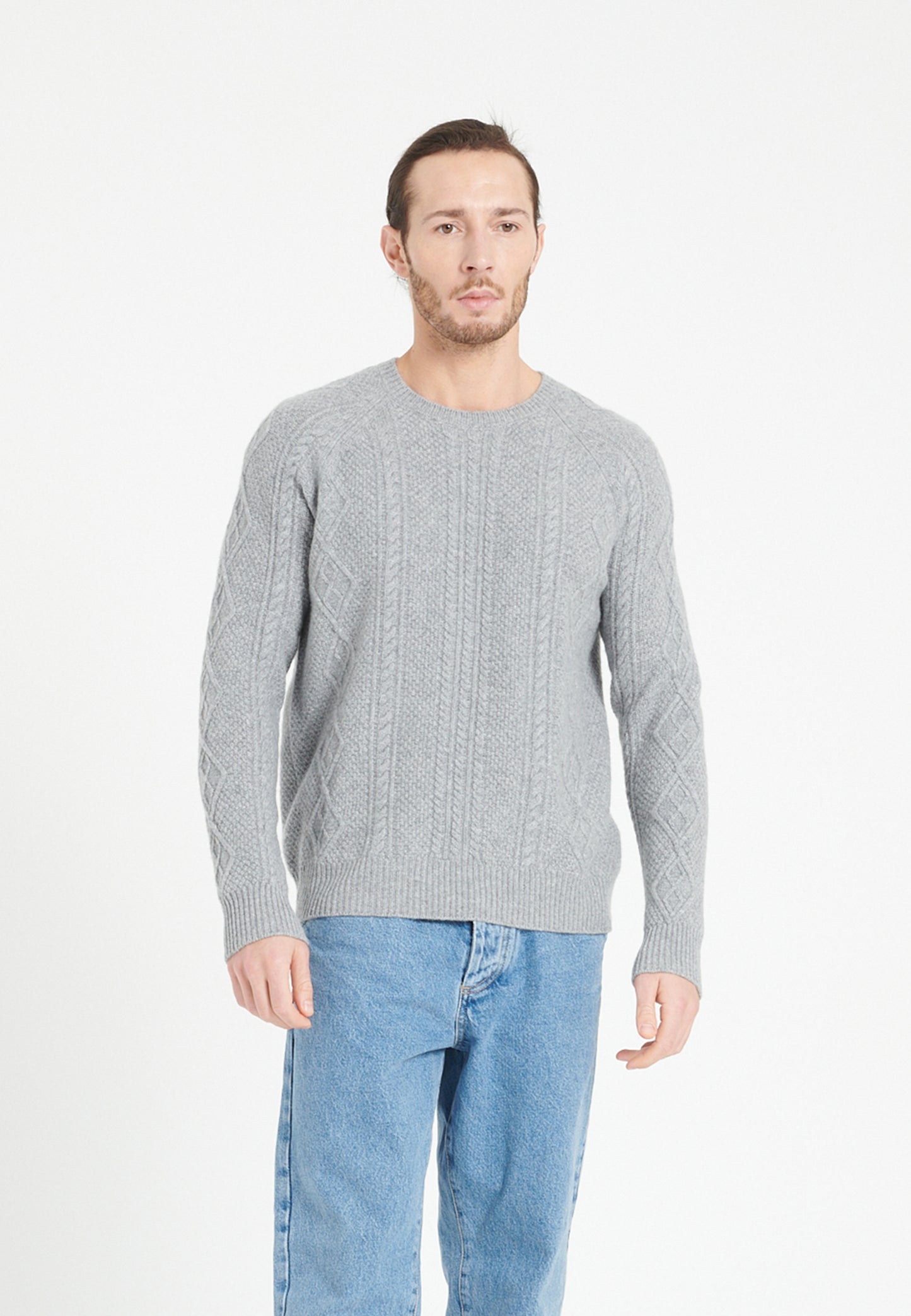 Men's light gray 6-ply cashmere crew neck sweater - ZACH 1