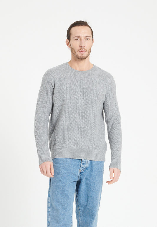 Pull col rond homme en cachemire 6 fils gris clair - ZACH 1
