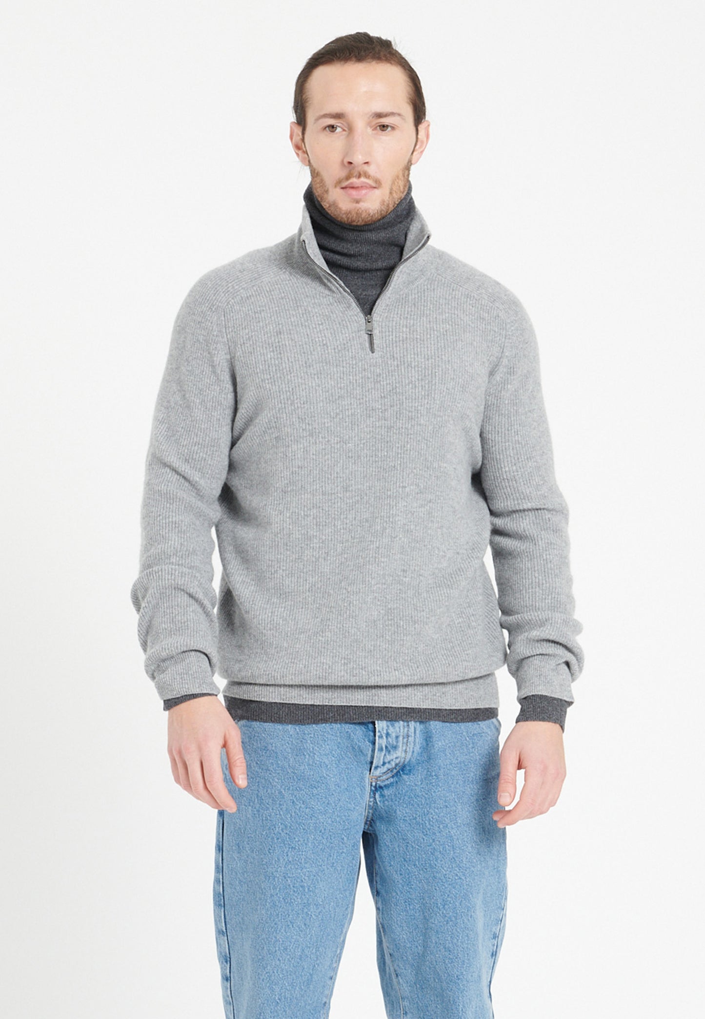 Hellgrauer Kaschmirpullover mit Trichterkragen für Herren – ZACH 2