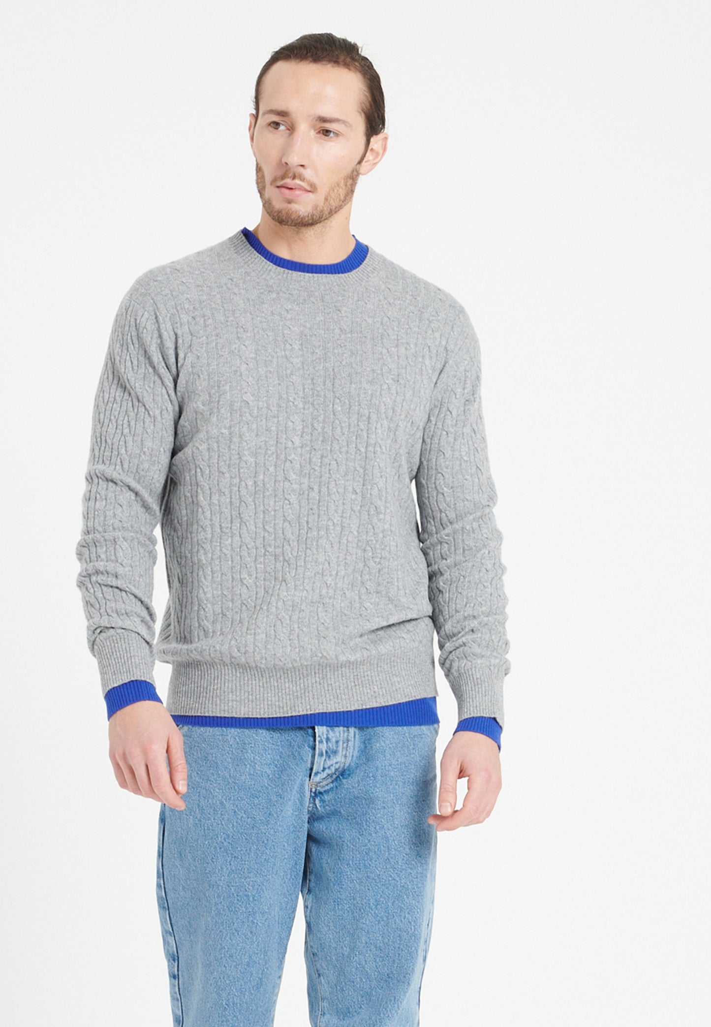 Men's light gray cashmere crew neck sweater - ZACH 5