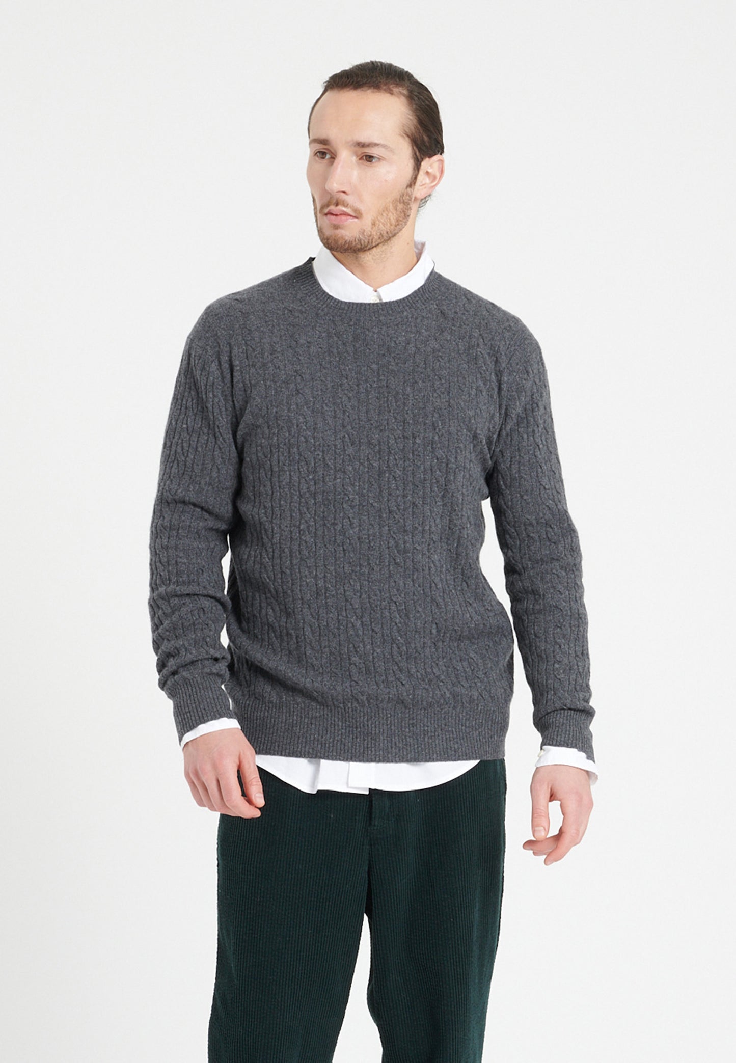 Men's charcoal gray cashmere crew neck sweater - ZACH 5