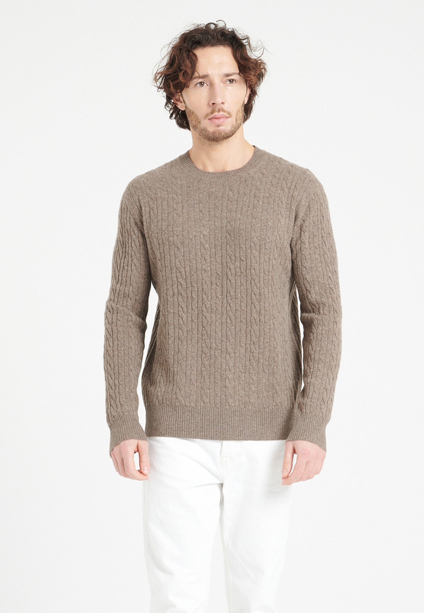 Men's taupe cashmere crew neck sweater - ZACH 5