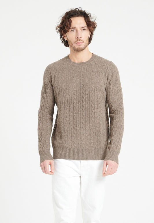 Men's taupe cashmere crew neck sweater - ZACH 5