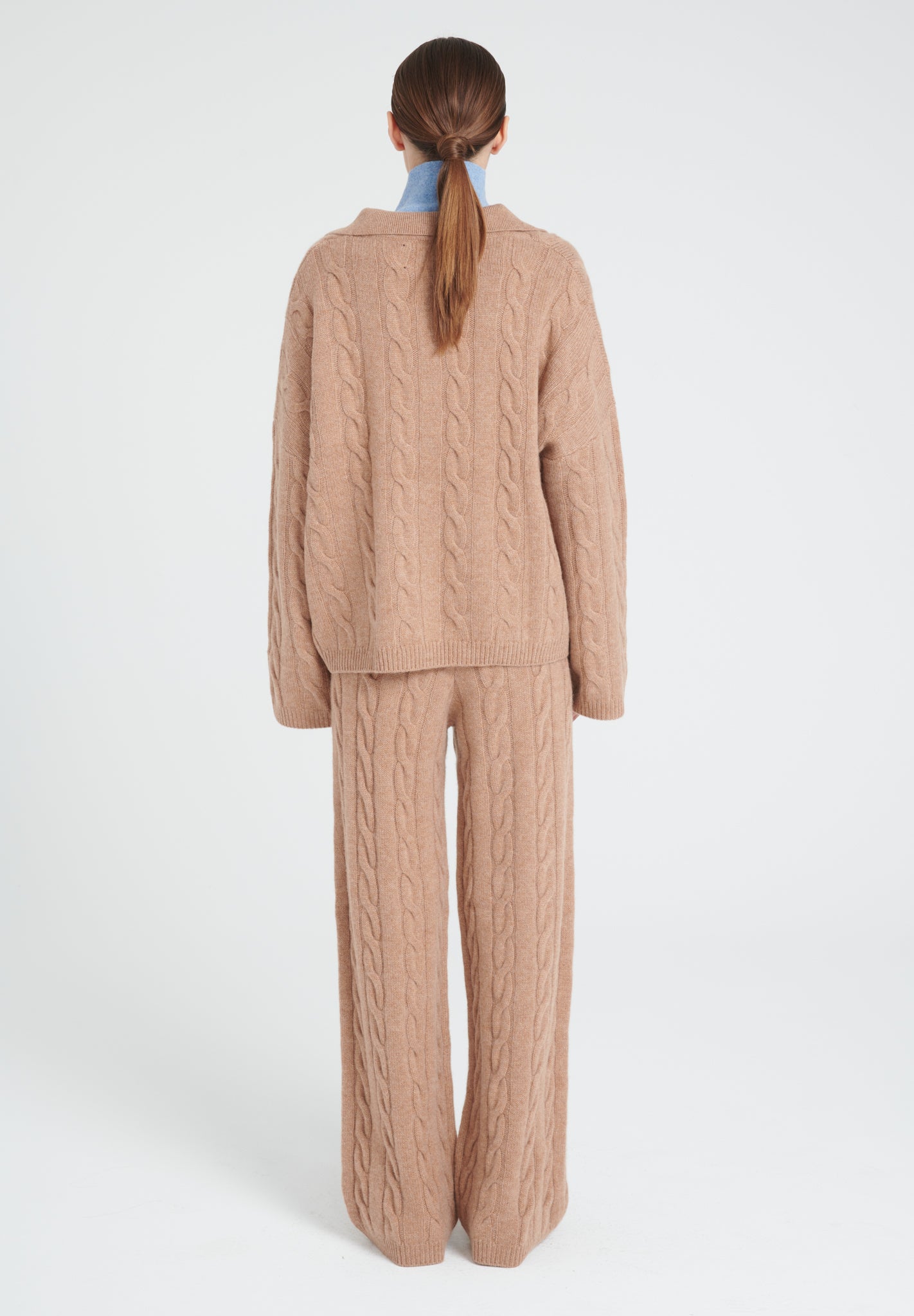 ZAYA 5 Camel 6-thread cashmere cable-knit polo shirt