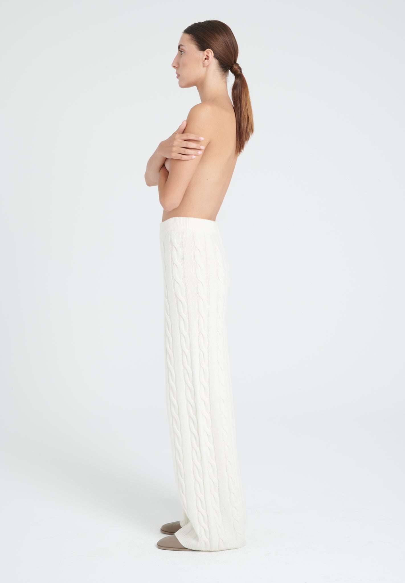 ZAYA 6 Cable-knit trousers in 6-thread cashmere, ecru white
