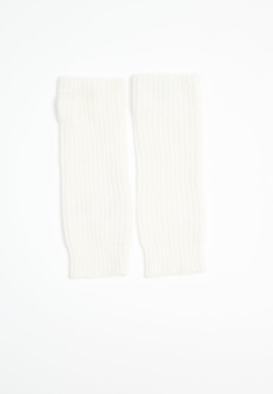 UNI 8 English rib knitted mittens in 4-thread cashmere, ecru white