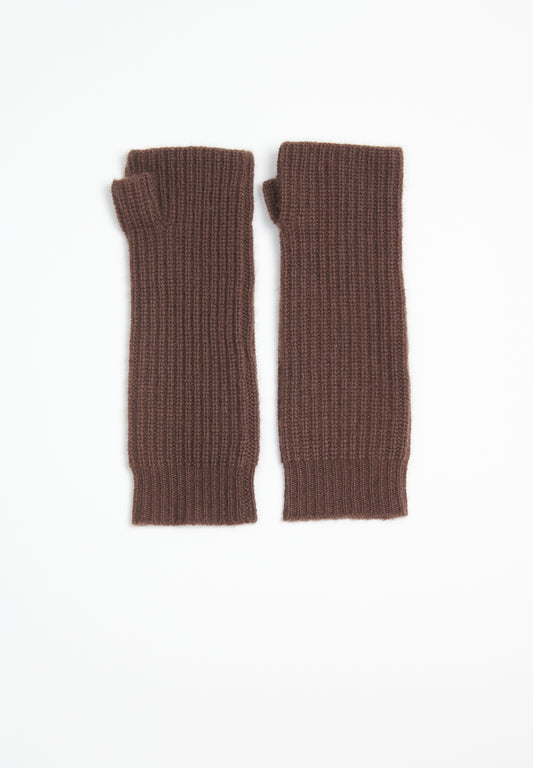 UNI 8 English rib knitted mittens in brown 4-thread cashmere