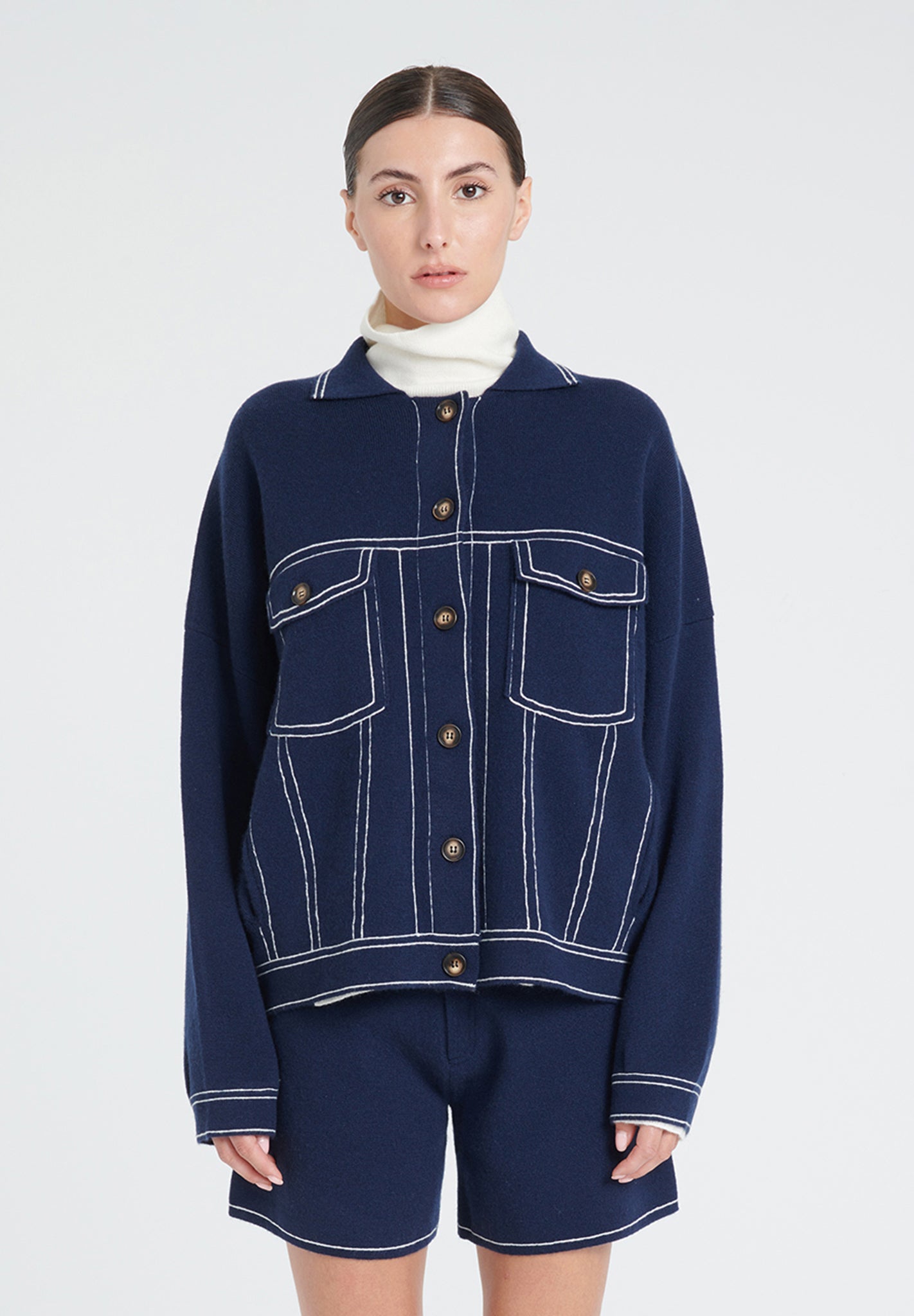 ZAYA 14 Milano knit jacket in navy blue cashmere