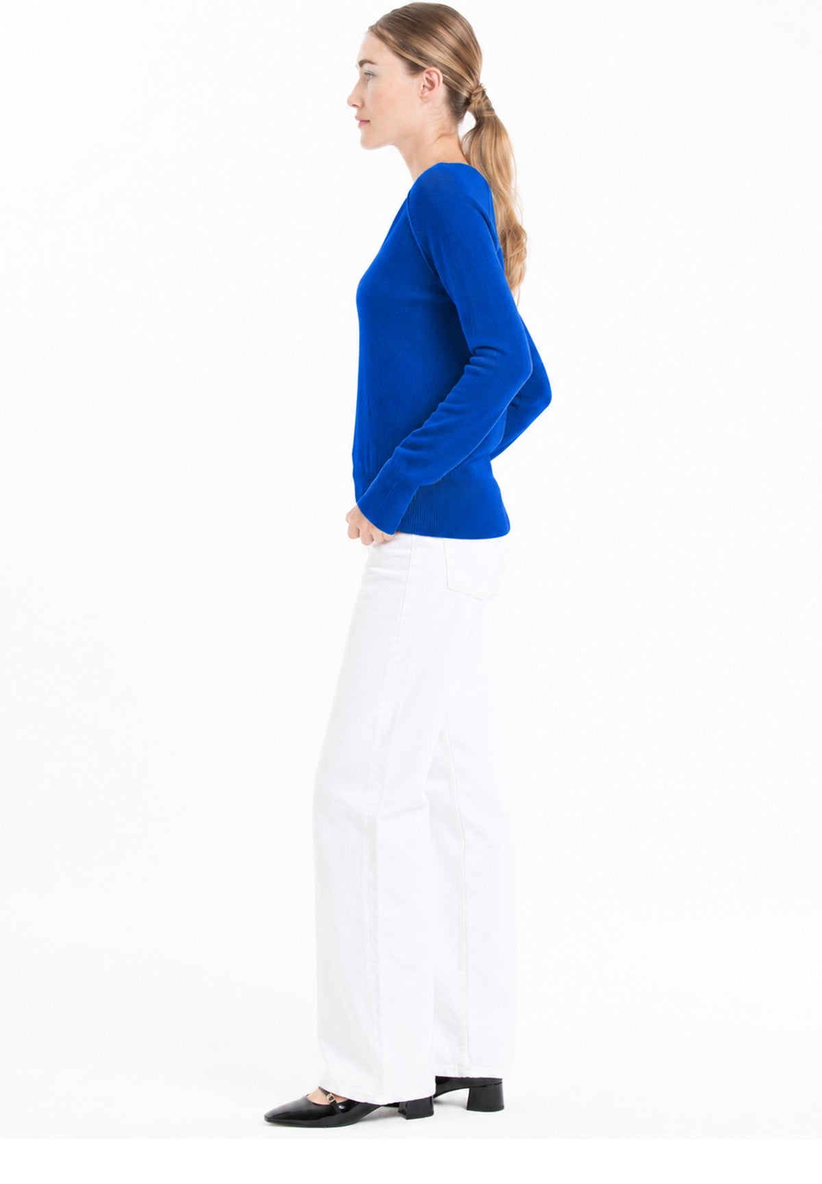 Pull col V femme en cachemire bleu pétrole - LILLY 6