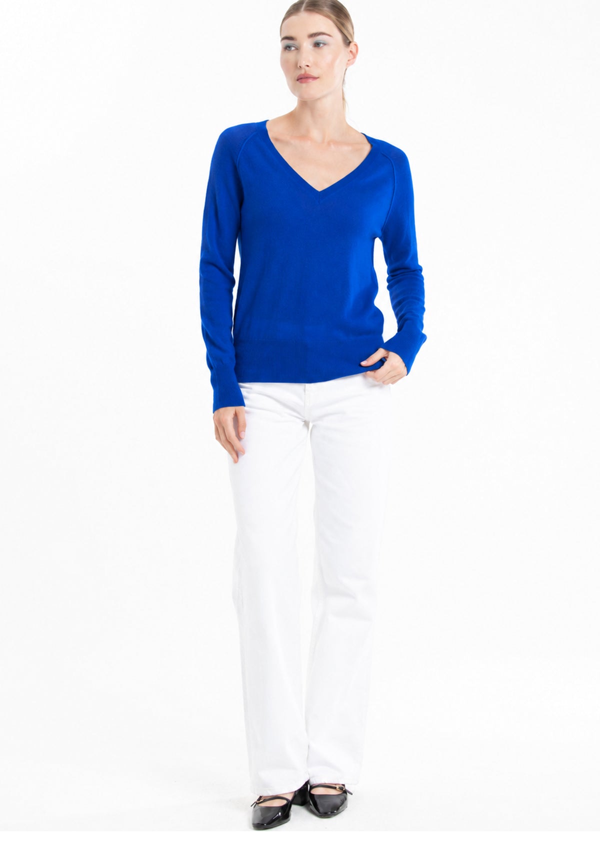 Pull col V femme en cachemire bleu pétrole - LILLY 6