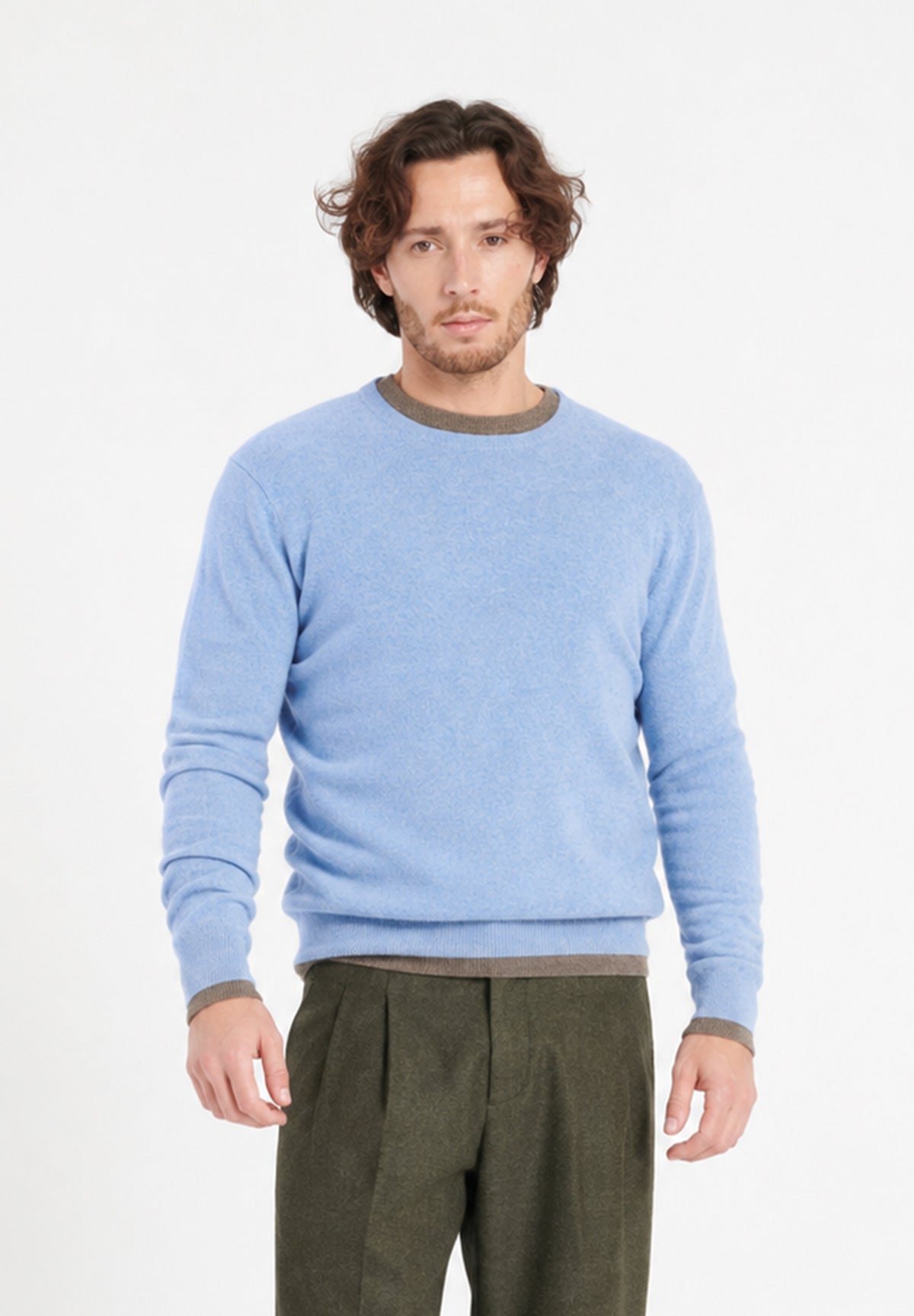 Pull col rond homme en cachemire bleu ciel - LUKE 2