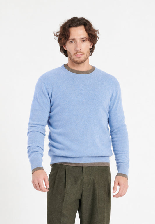Pull col rond homme en cachemire bleu ciel - LUKE 2
