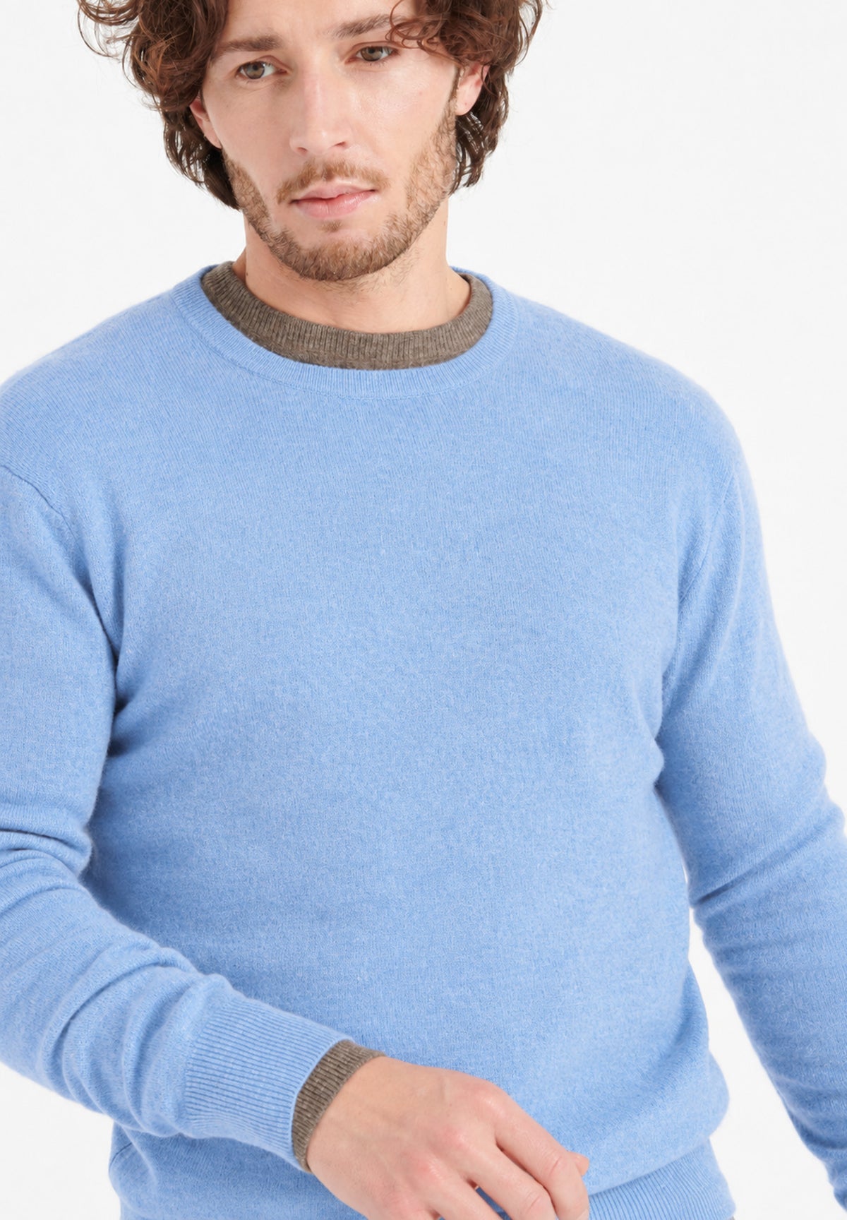 Pull col rond homme en cachemire bleu ciel - LUKE 2