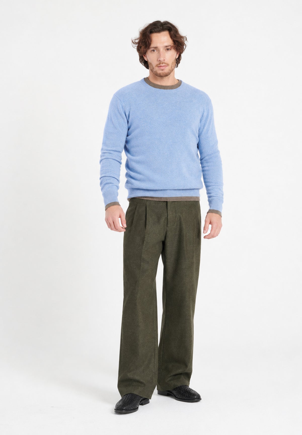 Pull col rond homme en cachemire bleu ciel - LUKE 2