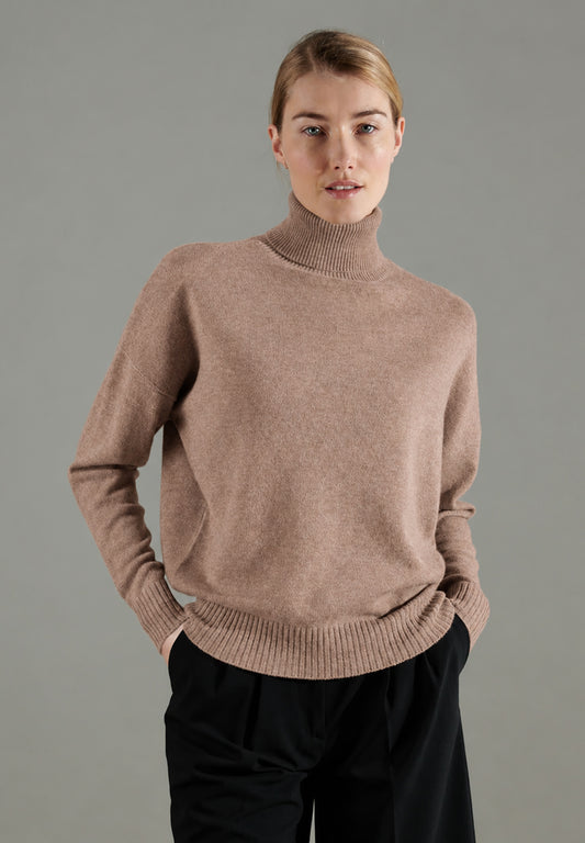 Pull col roulé femme en cachemire beige foncé - NAMI 7