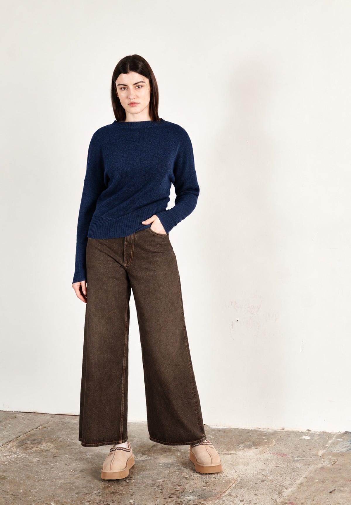 Pull col rond femme en cachemire bleu marine - RIA 2