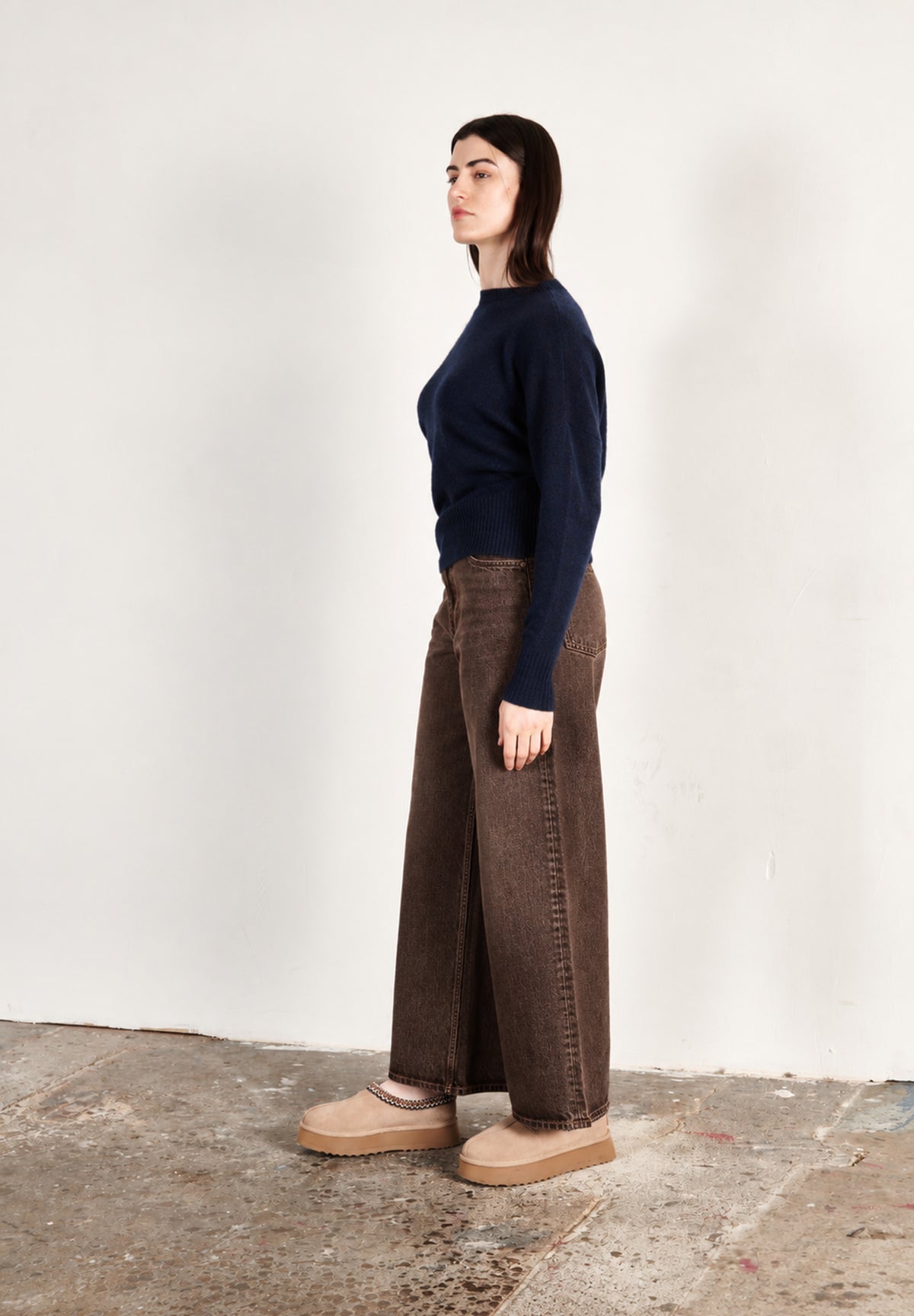 Pull col rond femme en cachemire bleu marine - RIA 2