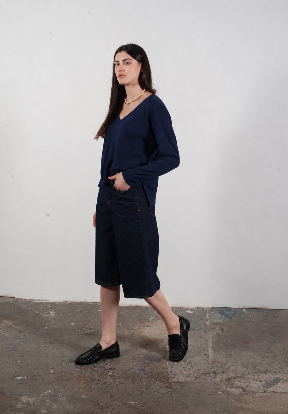 Pull col V femme en cachemire & laine ultrafin bleu marine - KELLY 10