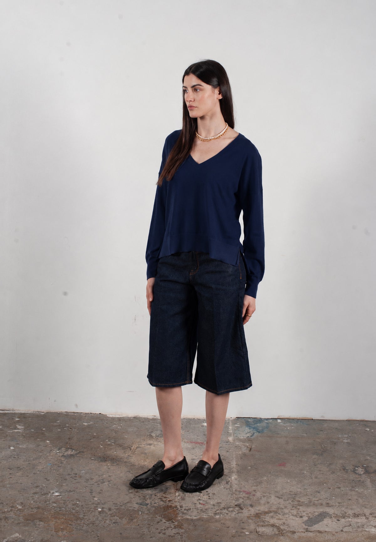Pull col V femme en cachemire & laine ultrafin bleu marine - KELLY 10