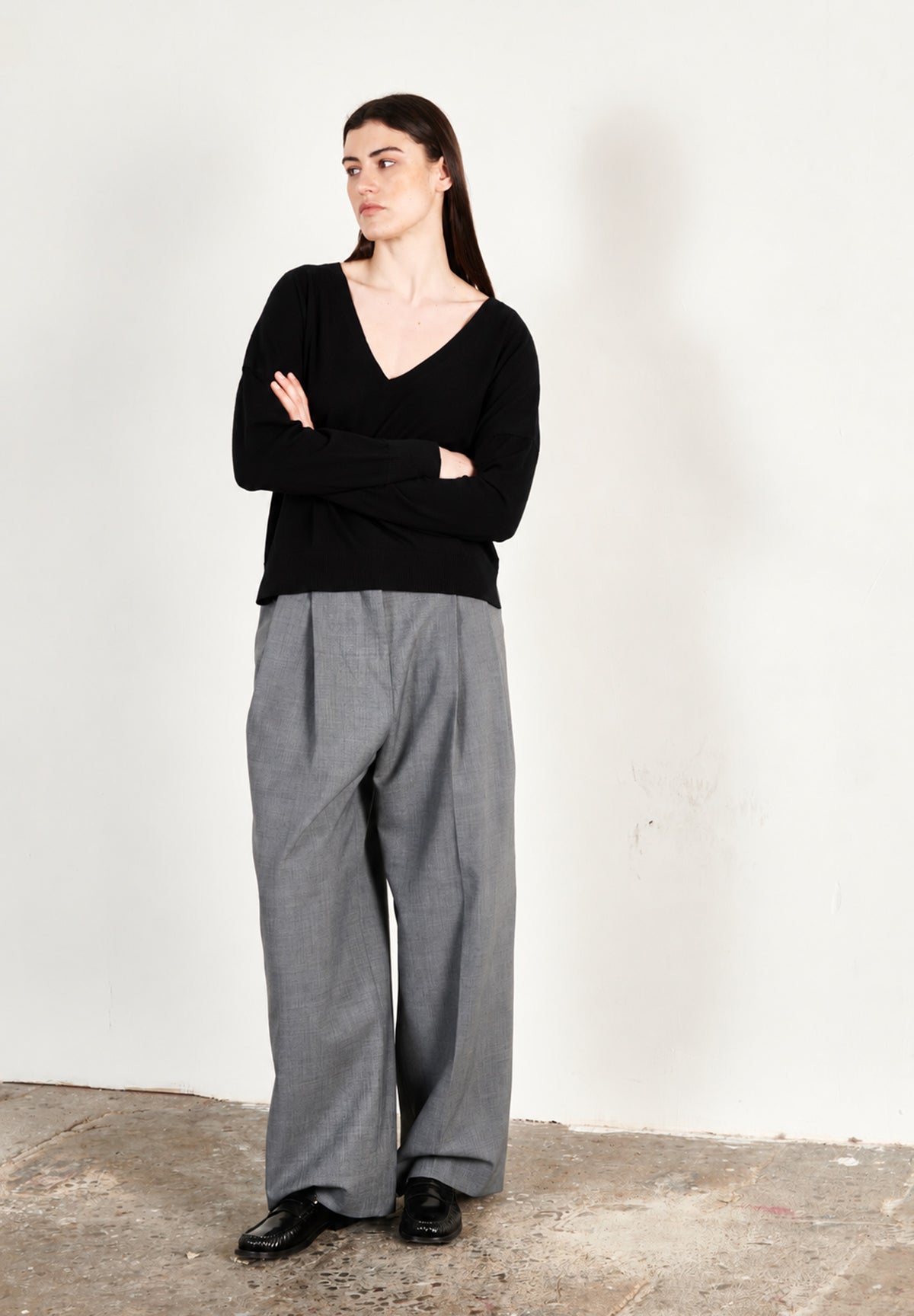 Pull col V femme en cachemire & laine ultrafin noir - KELLY 10