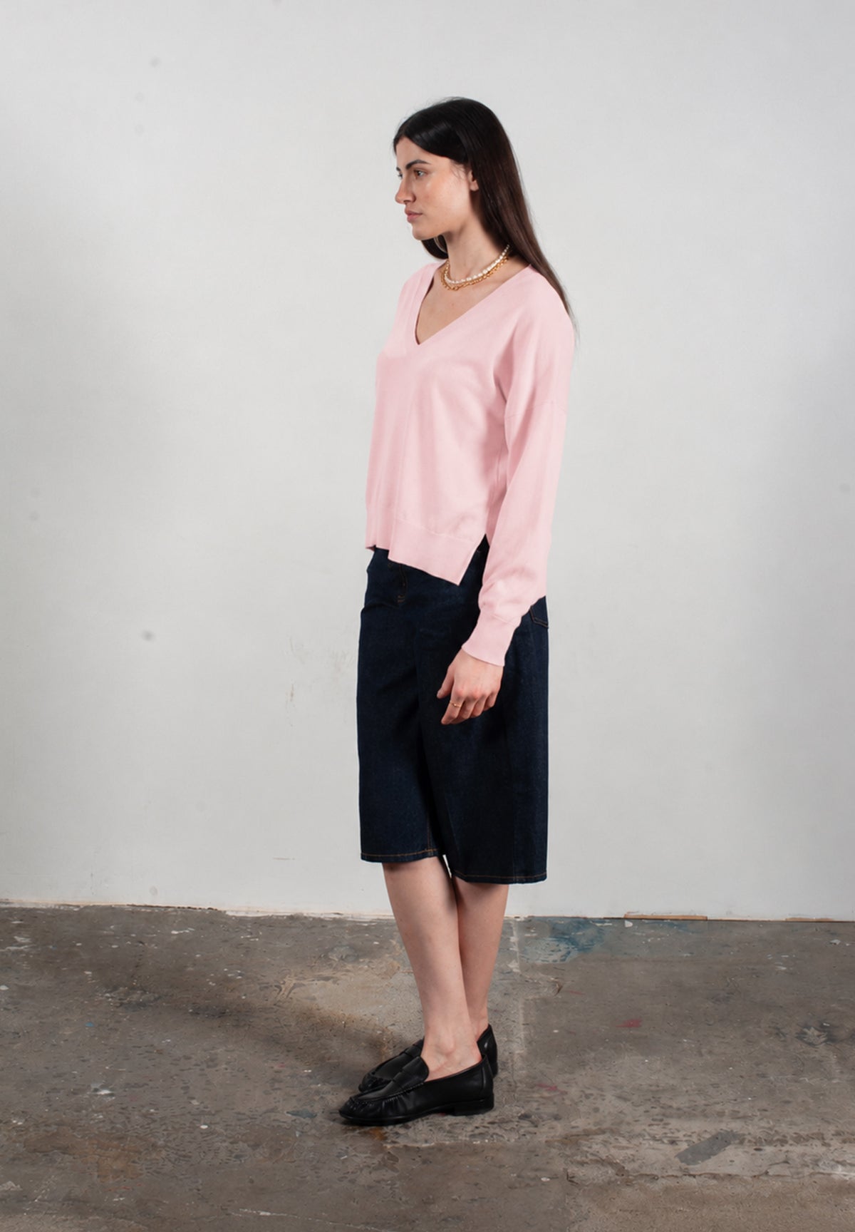 Pull col V femme en cachemire & laine ultrafin rose baby - KELLY 10