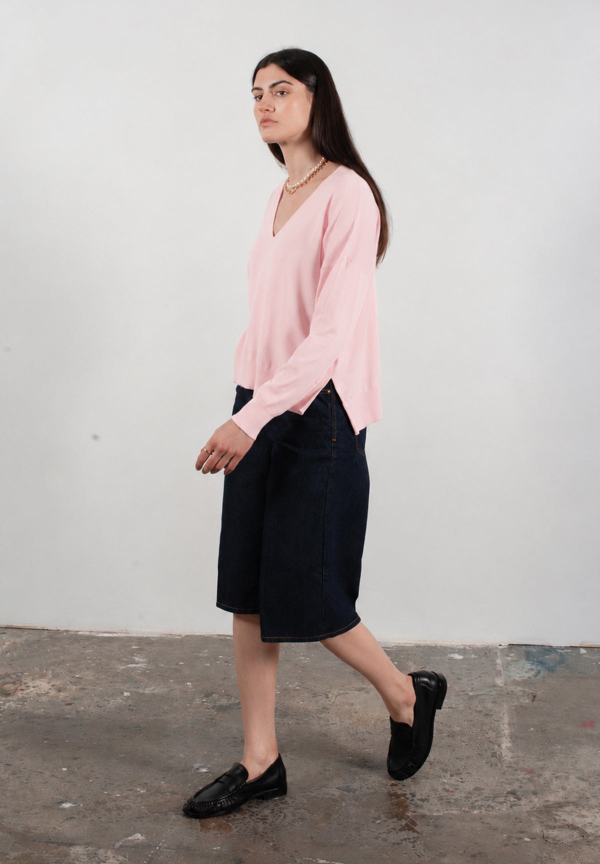 Pull col V femme en cachemire & laine ultrafin rose baby - KELLY 10
