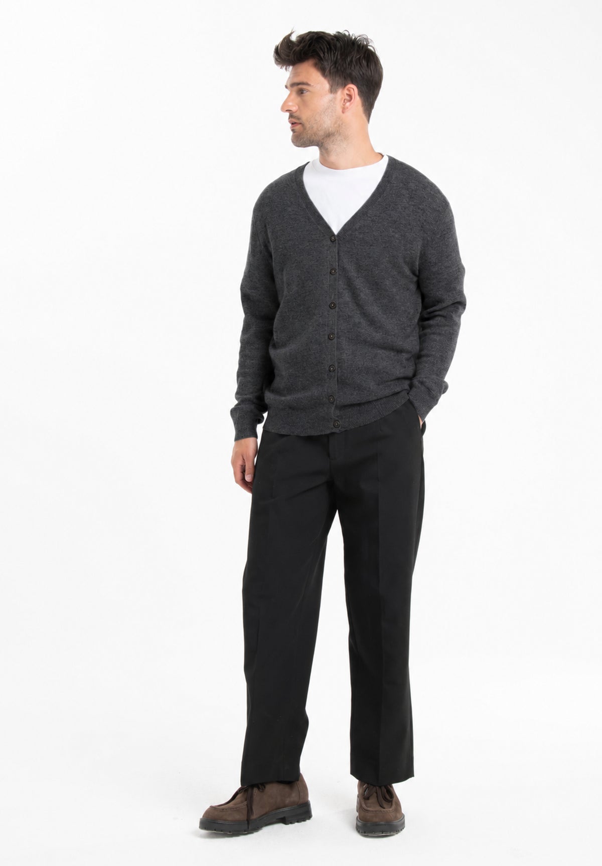 Cardigan col V homme en cachemire gris clair - GABI 6