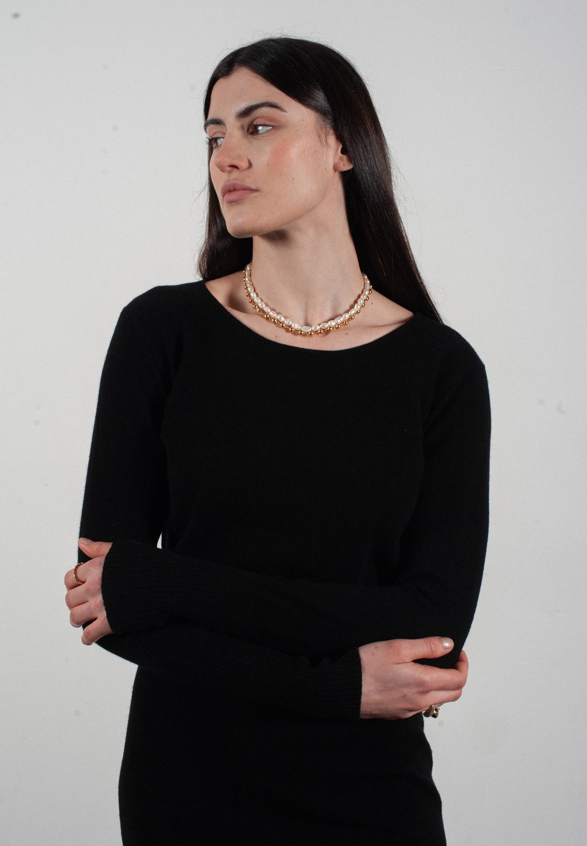 Robe col rond femme en cachemire noir - LILLY 12 - Studio Cashmere8