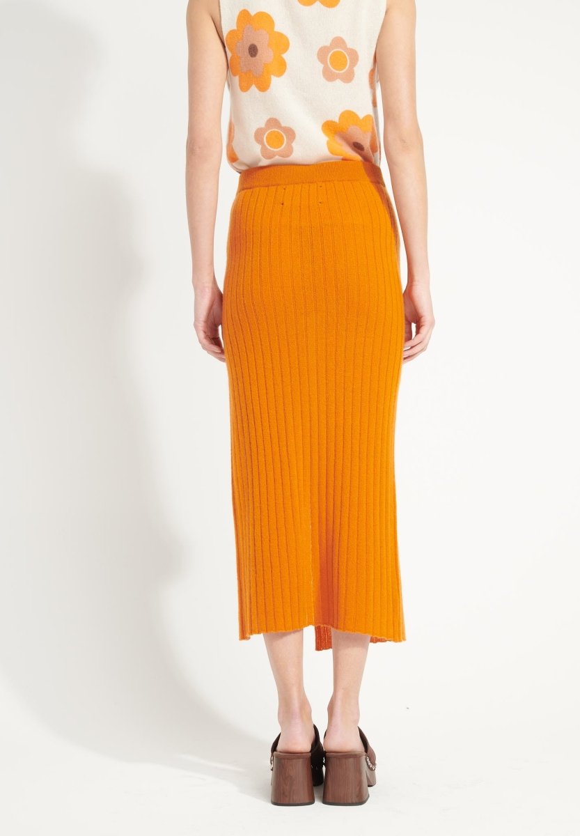 AVA 13 Jupe longue en cachemire déjaugé avec fente orange citrouille - Studio cashmere8