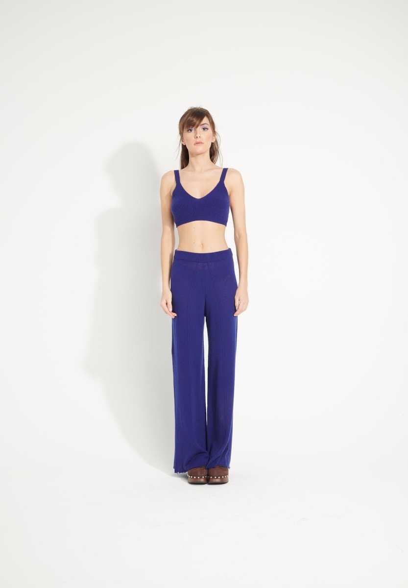 AVA 15 Pantalon en cachemire déjaugé à finitions ciselées bleu nuit - Studio cashmere8