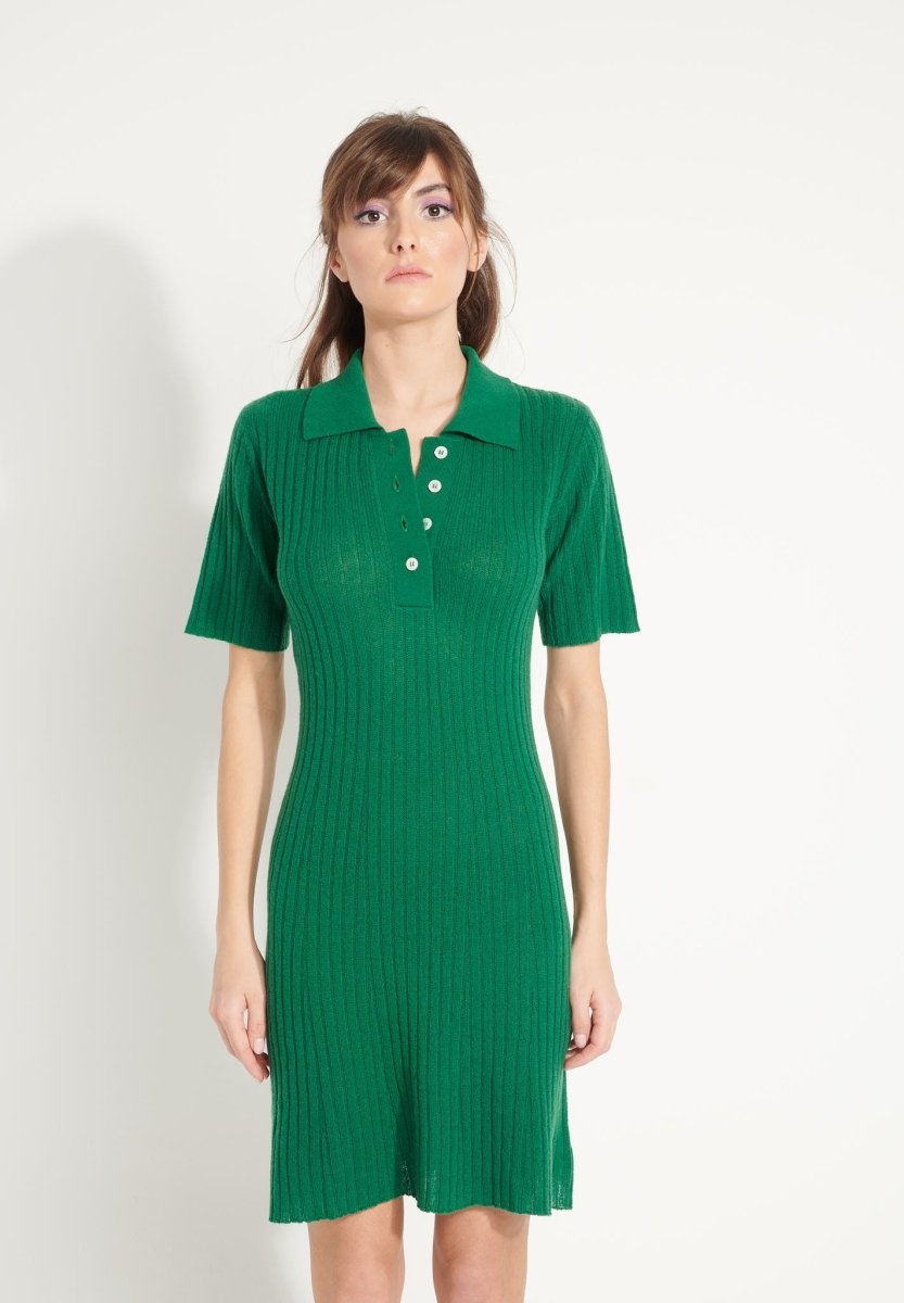 AVA 17 Robe col polo en cachemire déjaugé vert émeraude - Studio cashmere8