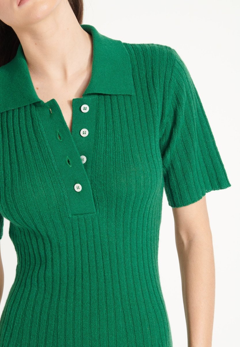 AVA 17 Robe col polo en cachemire déjaugé vert émeraude - Studio cashmere8