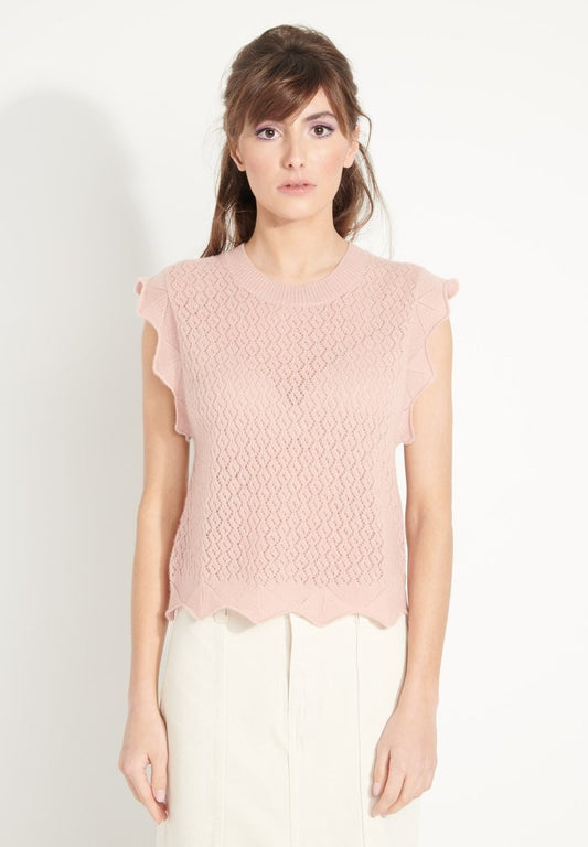 AVA 3 Haut fantaisie en cachemire déjaugé sans manches rose poudré - Studio cashmere8